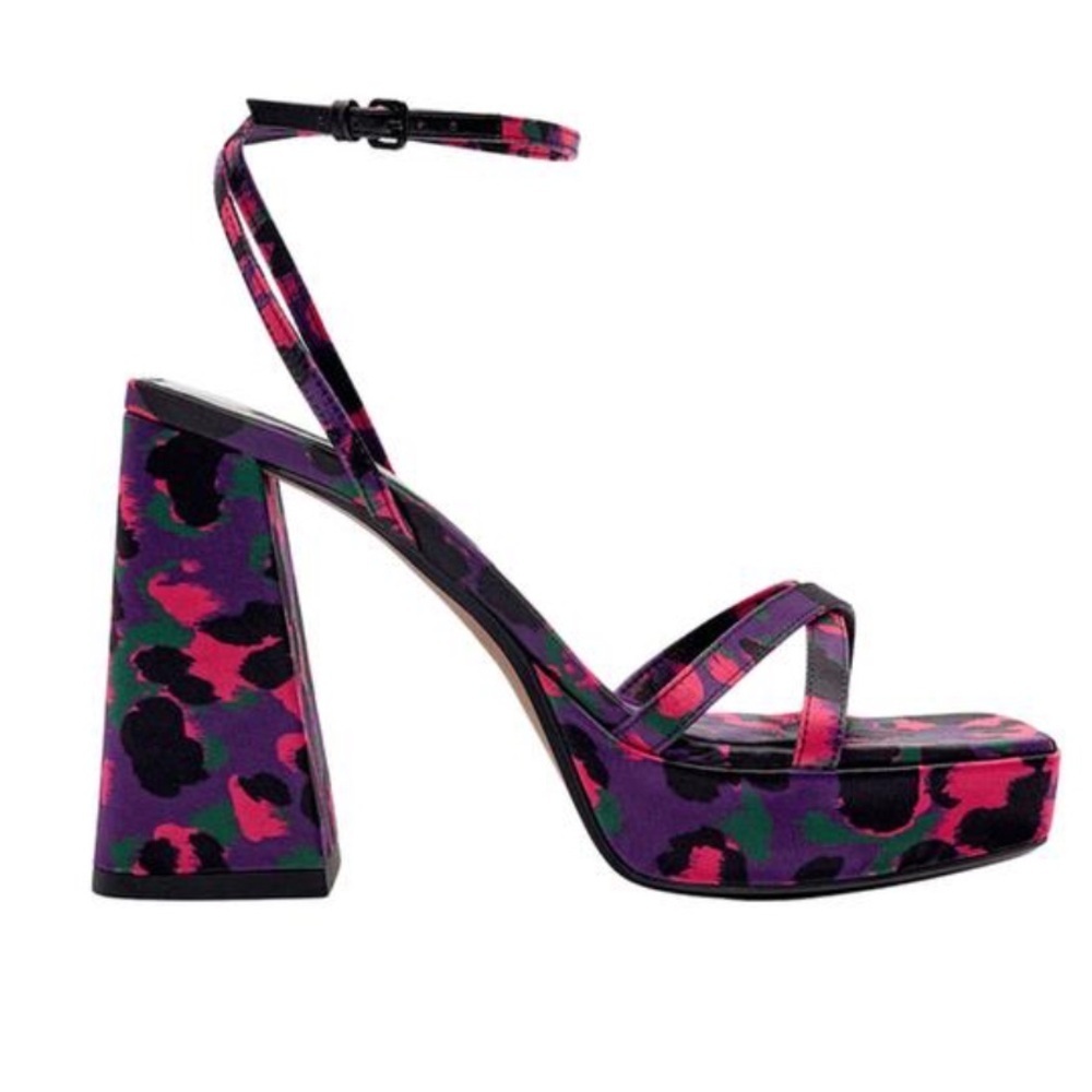 ZARA satin printed chunky Platform Sandals NWT sz 39 us size 8